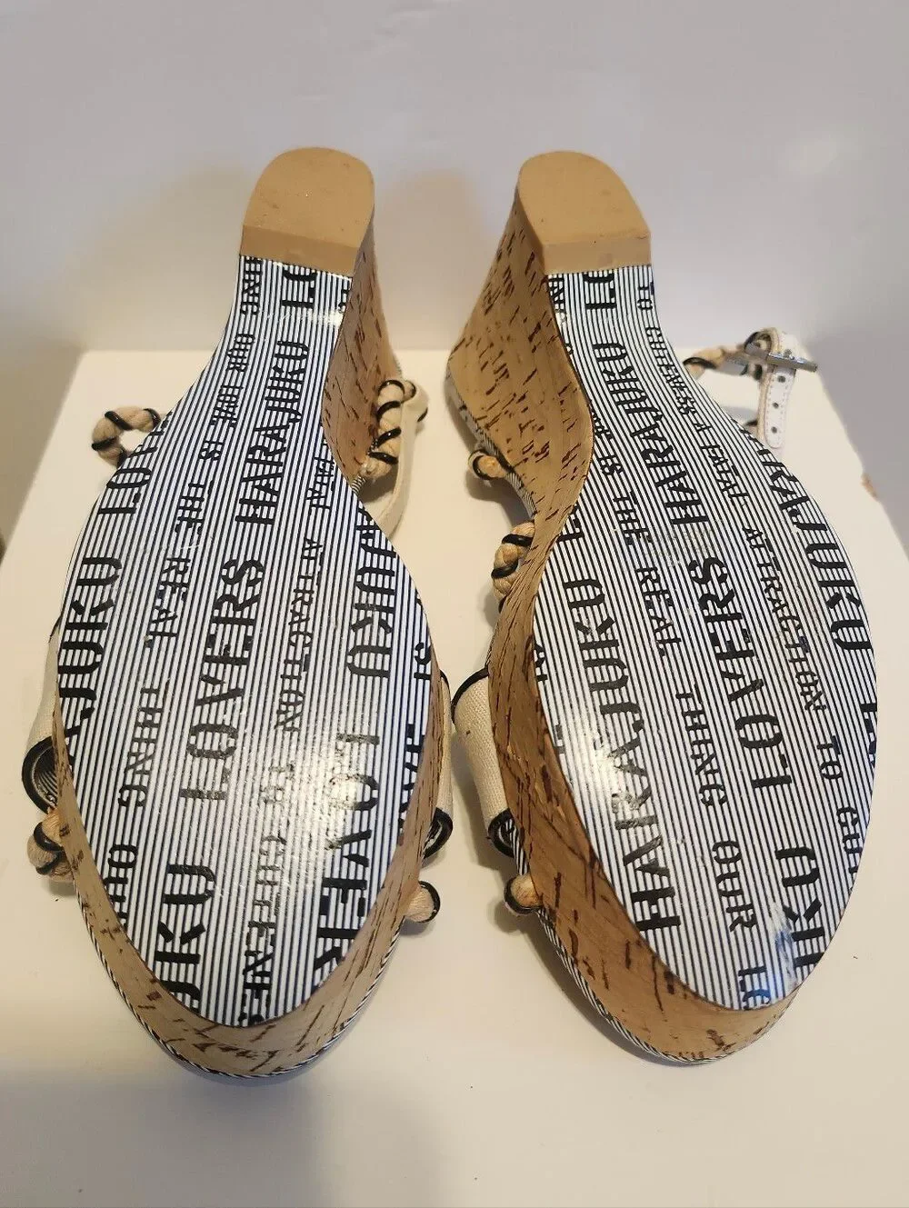 NEW Rare Y2K Harajuku Lovers Rope Strap Cork Platform Sandals Heels Sz. 7.5